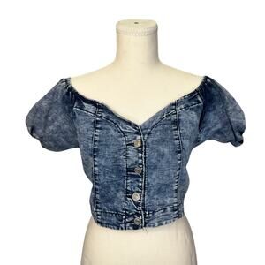 Denim Crop Top Puff Sleeve Women’s XL Acid Y2K Western Coquette Festival Rodeo